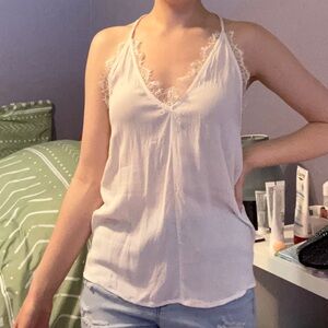 Silence + Noise white lace trim backless tank